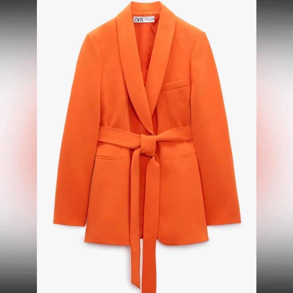 ZARA BELTED TUXEDO COLLAR BLAZER - Picture 10 of 13